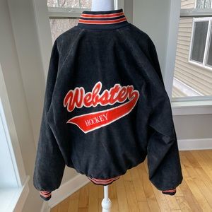 Vintage Action Jackets Black Orange Corduroy Webster Hockey Varsity Jacket